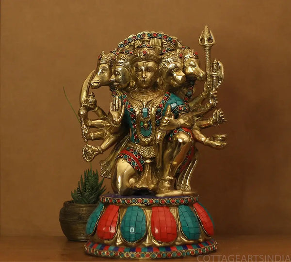 Panchmukhi Hanuman Ji brass statue, symbolizing strength, protection, and devotion, ideal for worship and home décor.