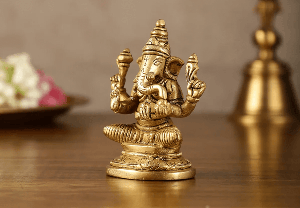 Brass Lord Ganesha idol, 25.4 cm, symbolizing wisdom and prosperity, perfect for home temples or as a decorative piece.
